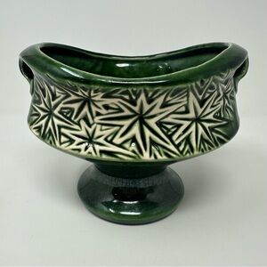 McCoy Pottery Vase Green Atomic Starburst Pedestal Planter Vtg MCP 12 USA 1968